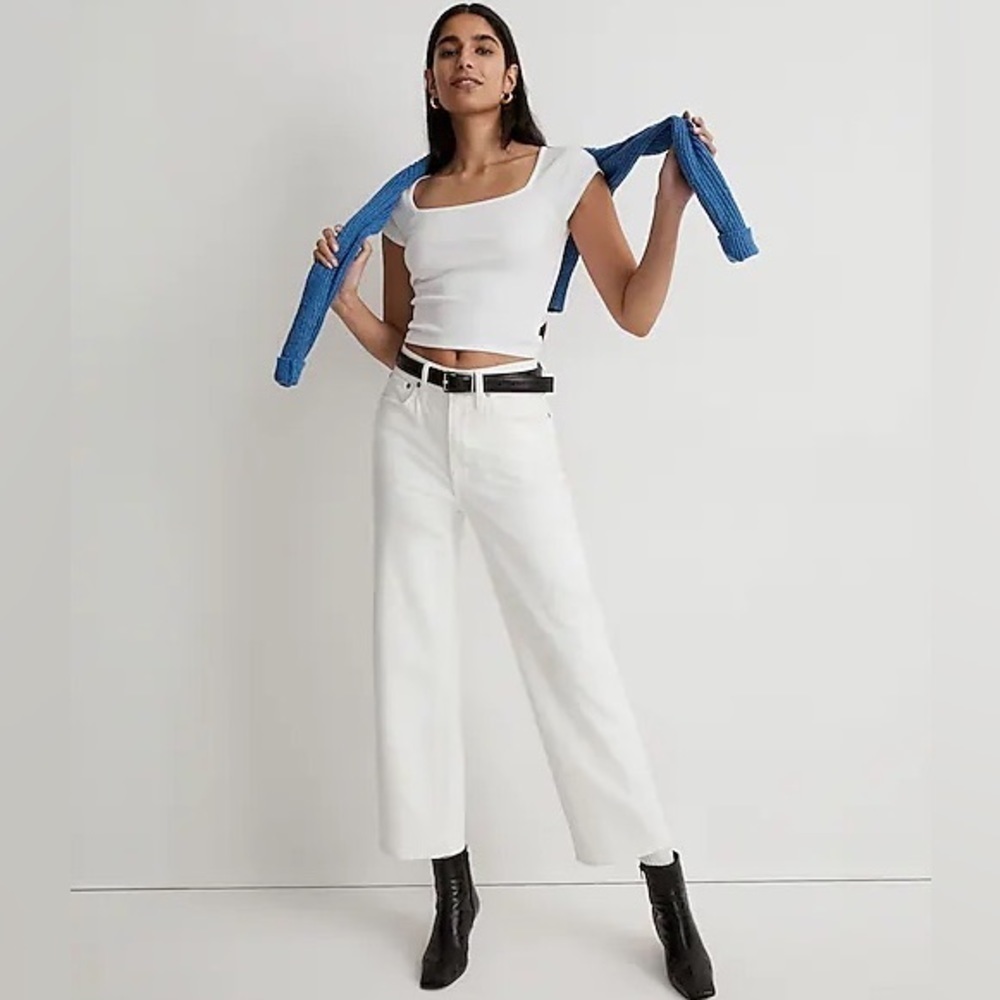 Madewell The Perfect Vintage Wide Leg Crop Jean in Tile White Size 30T